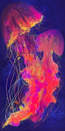 Jellyfish Art Print on Chrome Metallic Paper - 5 x 10 in