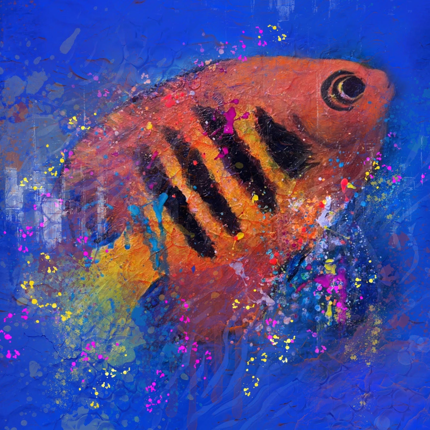 Flame Angle fish Art Print on Watercolor Paper - 8x8 inches