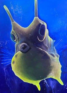 Long Horned Cow Fish Print on Chrome Metallic Paper  - 8 x 11 in