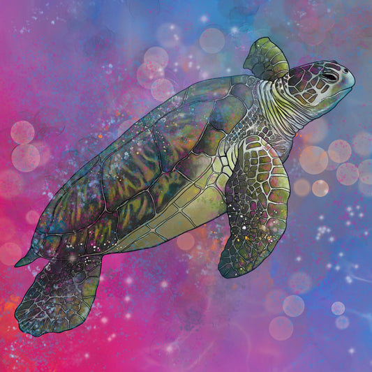 Colorful Sea turtle Art Print on Watercolor Paper - 8x8 inches
