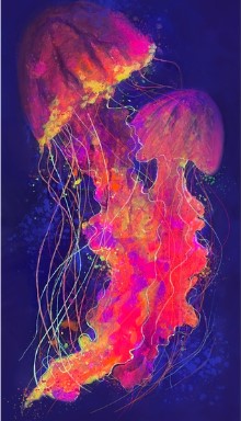Jelly Fish Art Print on Watercolor Paper - 4 x 7 inch