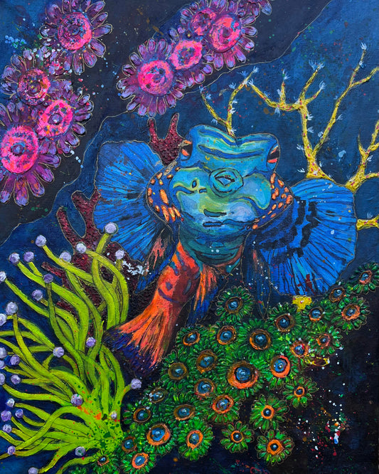 Mandarin Goby & Coral Art Print on Watercolor Paper - 8x10 inches