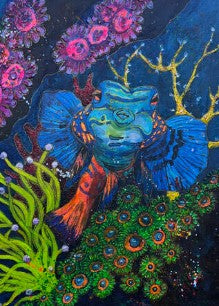 Mandarin Goby and Coral Art Print on Watercolor Paper - 5 x 7 in